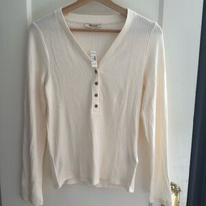 NWT Madewell Women's Brushed Long-Sleeve Henley Tee in Antique Cream Size M